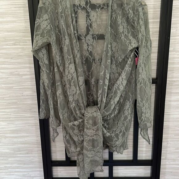 NWT OH MY BOD gray lace long shrug duster jacket sheer great for covering the ar - Picture 2 of 6